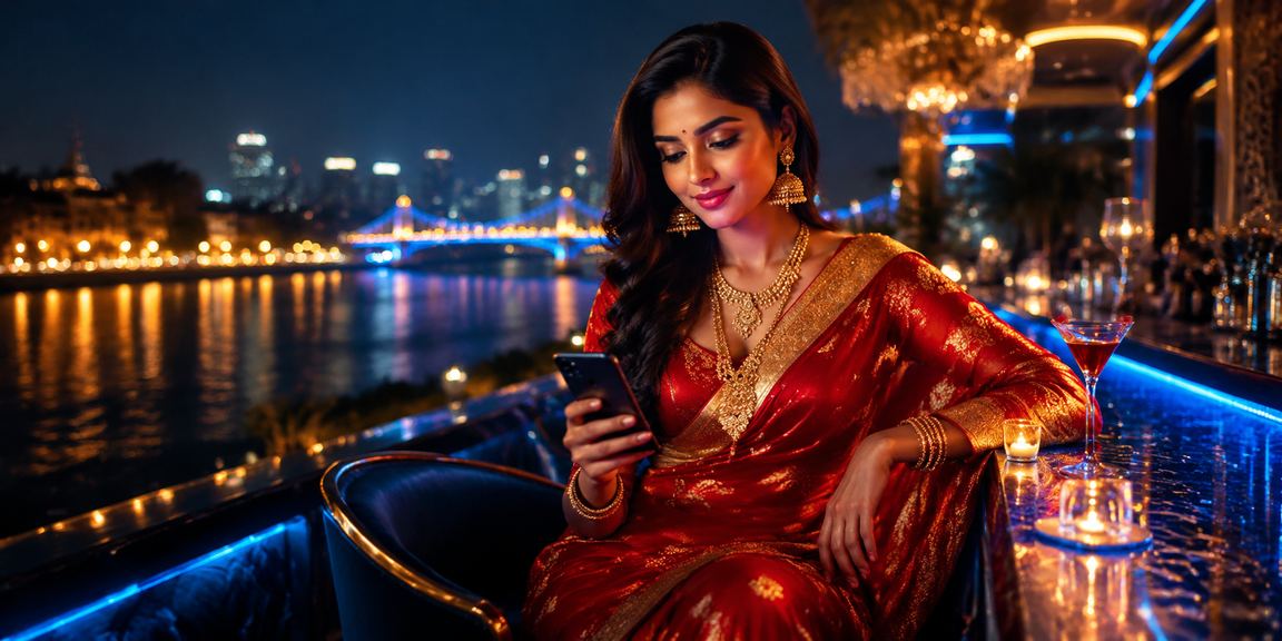 Woman playing slot games on mobile device at Ahmedabad Riverfront