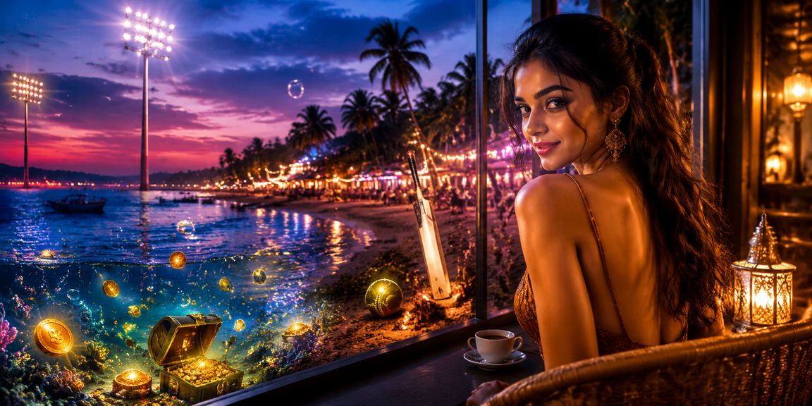 Goa beach scenery with cricket and betting atmosphere