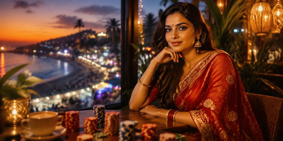 Young woman depositing money via mobile for online Teen Patti in Goa
